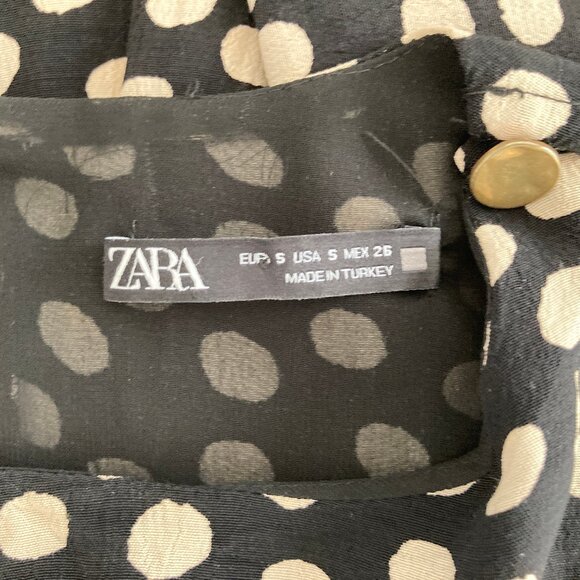 Zara Black Cream Polka Dot Mini Dress  Small - Picture 3 of 8